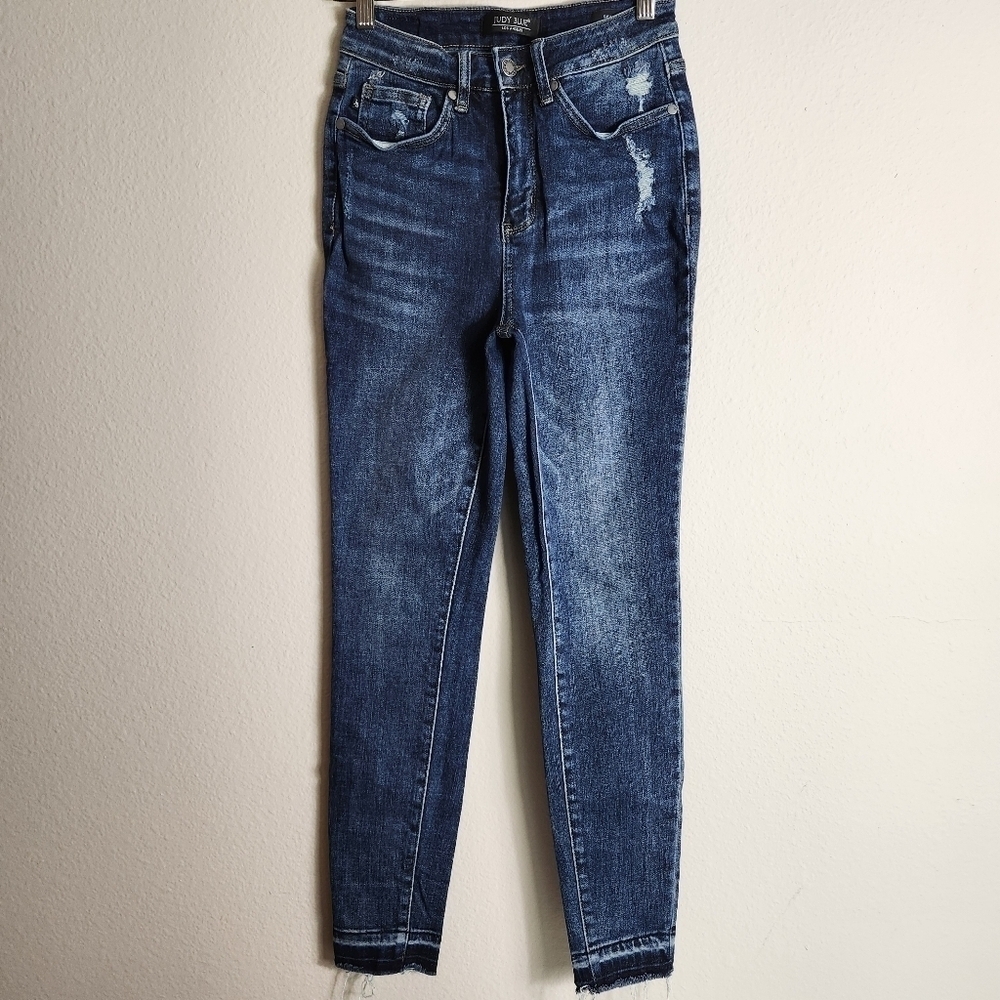 Judy Blue Womens Reese Control Top Released Hem Dark Wash Jeans-Size 26